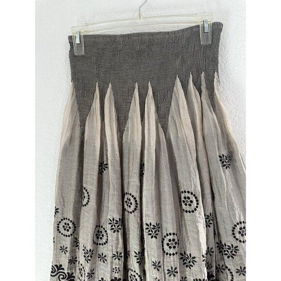 Lapis Floral Print Strapless Smocked‎ Tiered Dress / Peasant Maxi Skirt OS Taupe - Picture 2 of 10